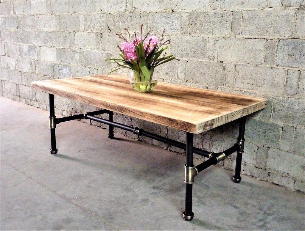 Corvallis Industrial  Rectangle Pipe Coffee Cocktail-table  Metal With Reclaimed Aged Wood Finish