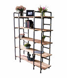 Manhattan Modern Industrial  80-inch Large Open Etagere 6-shelf Pipe Bookcase  Metal With Reclaimed Wood Finish