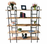 Manhattan Modern Industrial  80-inch Large Open Etagere 6-shelf Pipe Bookcase  Metal With Reclaimed Wood Finish