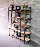 Manhattan Modern Industrial  80-inch Large Open Etagere 6-shelf Pipe Bookcase  Metal With Reclaimed Wood Finish