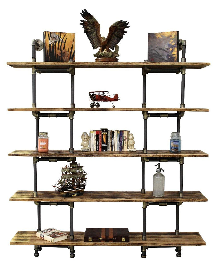 Eugene Industrial Vintage  64-inch Large Storage 5-shelf Pipe Bookcase  Metal And Reclaimed/aged Wood Finish