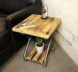 Houston Industrial Vintage  Pipe Side/end Table/bedroom Night Stand  Metal With Reclaimed/ Aged Wood Finish