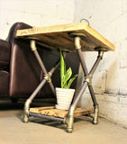 Houston Industrial Vintage  Pipe Side/end Table/bedroom Night Stand  Metal With Reclaimed/ Aged Wood Finish