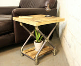 Houston Industrial Vintage  Pipe Side/end Table/bedroom Night Stand  Metal With Reclaimed/ Aged Wood Finish